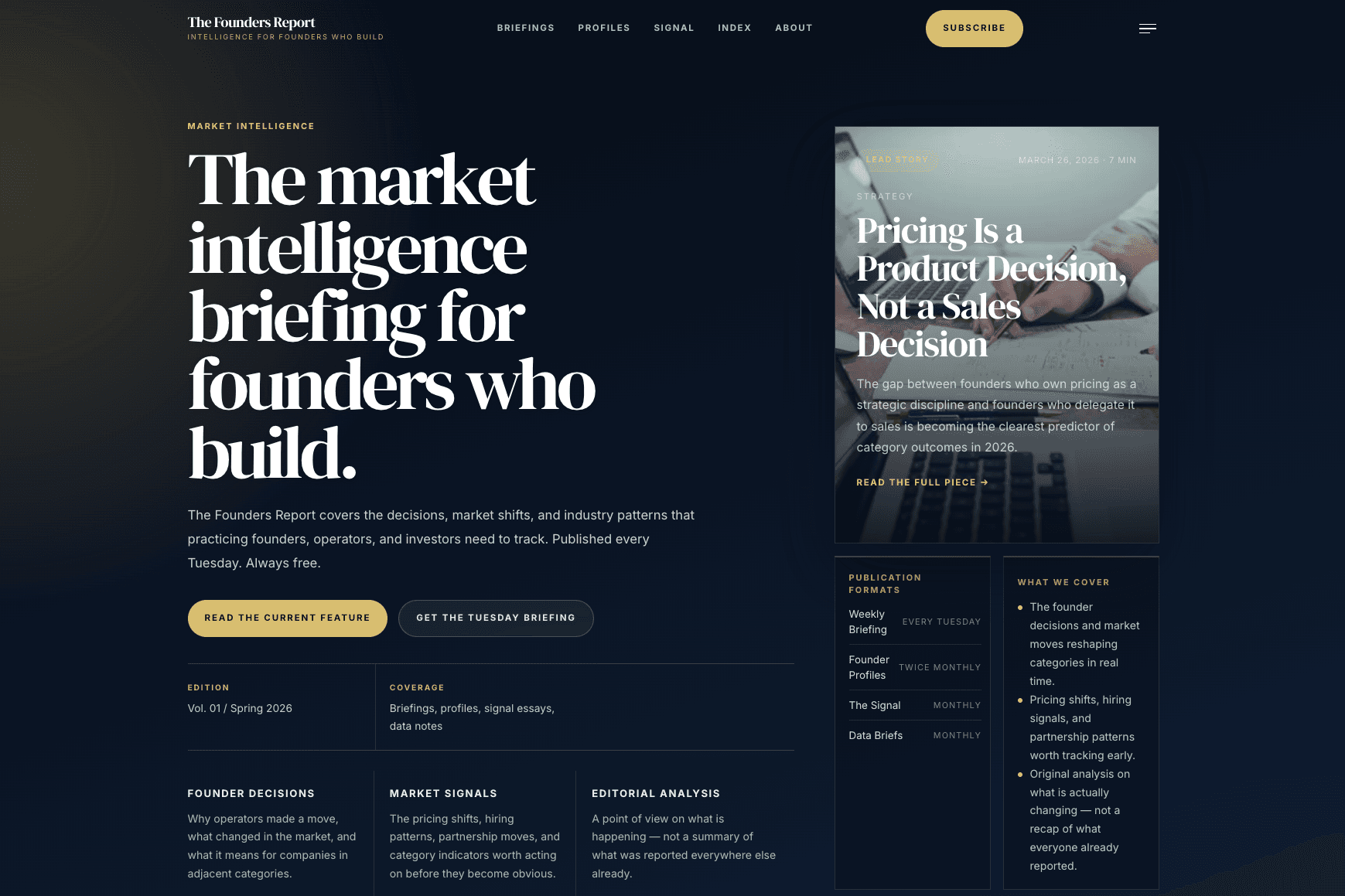 The Founders Report website screenshot